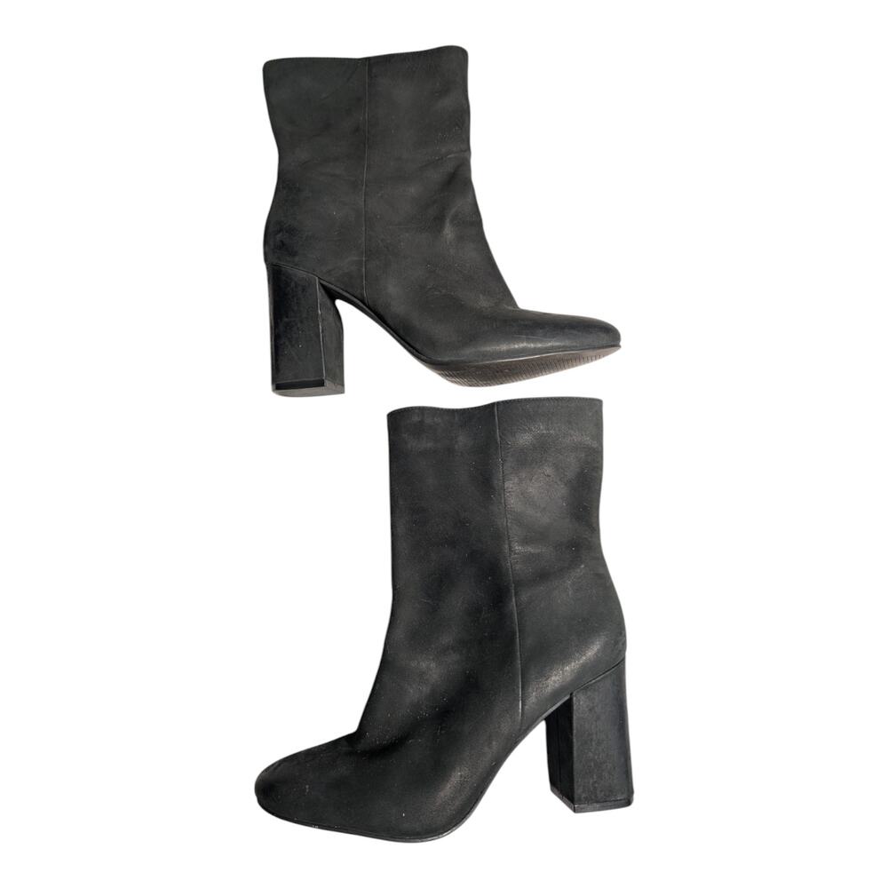 Lucky Brand Walwyn Black Leather Almond Toe Block Heel Mid Calf Boots Sz 8